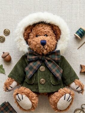 Boyd's Mohair Bear Teddy Bear Green Jacket  10" Plush Soft Toy Stuffed Animal